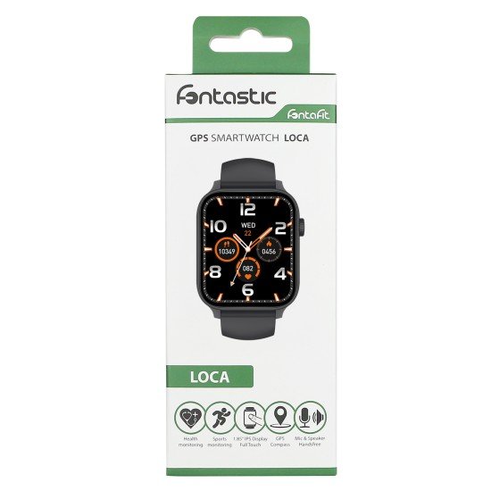 Fontastic GPS Smartwatch Loca 1.85&rdquo; Display, black GPS & Vital Tracking, Compass, Hands-free Function