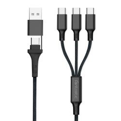 Multi Charging Cable USB-A/Type-C to 3 x Type-C Al Housing, Nylon braid, Multi-Charge 1.2m black