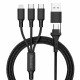 Charging Cable USB-A/Type-C to 2 x Type-C + 8-PIN Al Housing, Nylon braid, Multi-Charge 1.2m black