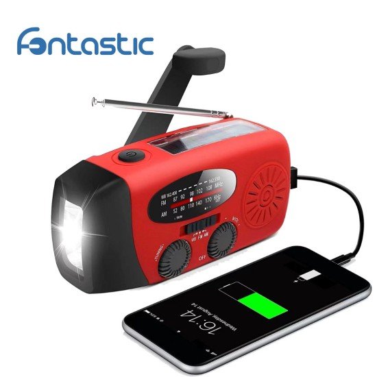 Multi-functional AM/FM Radio with Flashlight Solar, Crank, Rechargeable Battery, SOS Siren