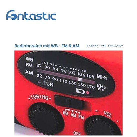 Multi-functional AM/FM Radio with Flashlight Solar, Crank, Rechargeable Battery, SOS Siren