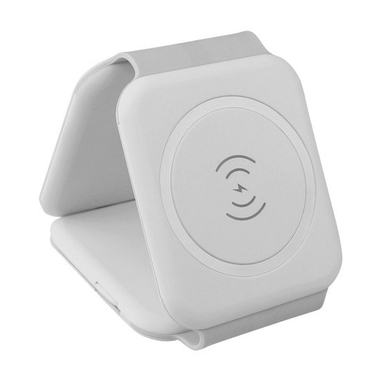 Foldable Wireless Magnetic Charging Station 15W Smartphone & Watch, Headphones, MagSafe comp white