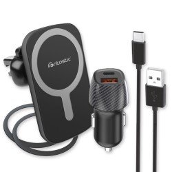 Magnetic Wireless Charging Holder + Car Charger 15W Fast Charge compatible, incl. 2 pcs Metal Ring