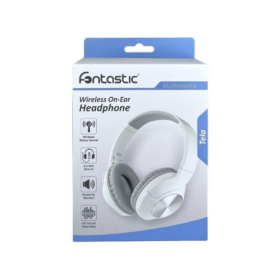 Wireless Headphone Tela, with Microphone white Line-In Function, Volume control, Foldable