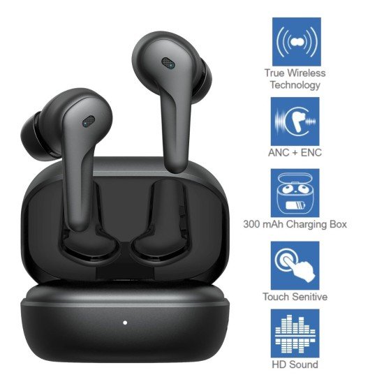 TWS In-Ear Headset "Cero" ANC digital ENC black Touch control, Type-C fast charging, Hall-Sensor