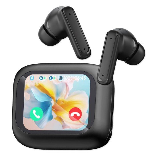 Fontastic TWS In-Ear Headsets w/ Smart Case black 2.01" LCD-Display, ANC, EQ, Auto Pairing, "Dispa"