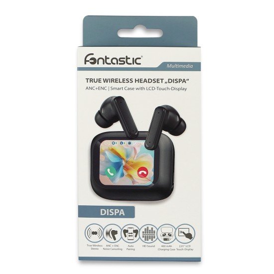 Fontastic TWS In-Ear Headsets w/ Smart Case black 2.01" LCD-Display, ANC, EQ, Auto Pairing, "Dispa"