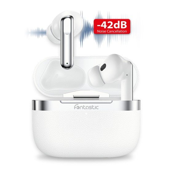 Fontastic TWS Headset &ldquo;Aura&rdquo; Hybrid ANC ENC white -42dB Noise Reduction, 6 Mic, Wireless Charging