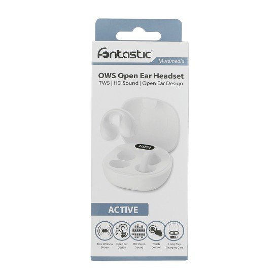 Fontastic OWS Wireless Open Ear Headphones white Comfortable, Touch Control, Charging Case &ldquo;Active"