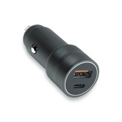 Car Charger &bdquo;Luma&ldquo; Dual Port, 38Watt, Grey Type-C Power Delivery USB-A Fast Charge Aluminum