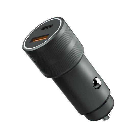 Car Charger &bdquo;Luma&ldquo; Dual Port, 38Watt, Grey Type-C Power Delivery USB-A Fast Charge Aluminum
