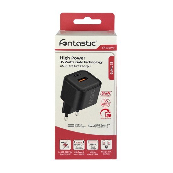 AC Charger MINI GaNto 35W Type-C PD + USB-A Ultra-compact, PPS, T&Uuml;V / GS certificate black