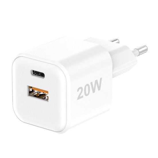 AC Charger MINI GaNto 20W Type-C PD + USB-A FC Ultra-compact, intelligent charging PPS, white