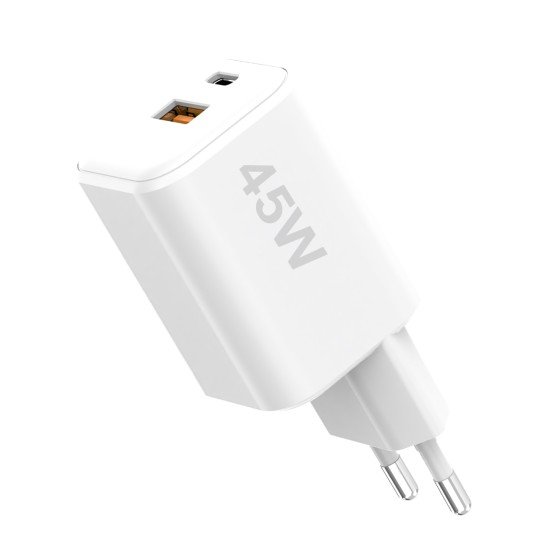 AC Charger MINI GaNto 45W Type-C PD + USB-A FC Ultra-compact, intelligent charging PPS, white