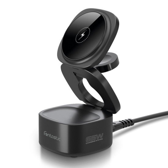 Wireless charging station Qumag GaN technology 65W Compact design, All-In-One, FC, PD, PPS, black