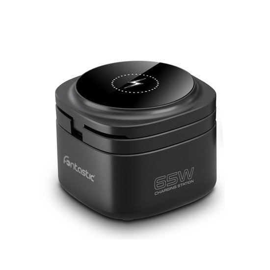 Wireless charging station Qumag GaN technology 65W Compact design, All-In-One, FC, PD, PPS, black