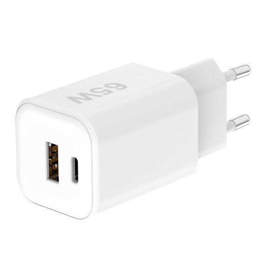 AC Charger MINI GaNto 65W Type-C PD + USB-A FC Ultra-compact, intelligent charging PPS, white