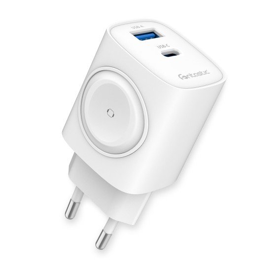 Fontastic 2in1 - Travel & iWatch wireless Charger GaN 22W, USB Typ-C + USB-A, PD, FC, &ldquo;WiGan&ldquo;, white