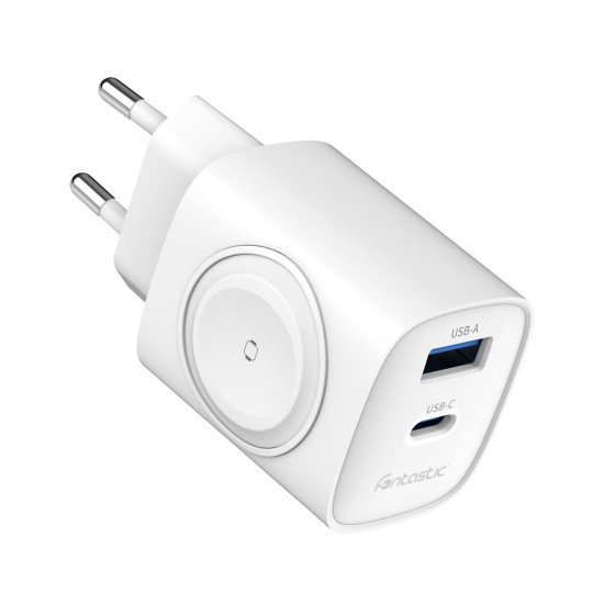 Fontastic 2in1 - Travel & iWatch wireless Charger GaN 22W, USB Typ-C + USB-A, PD, FC, &ldquo;WiGan&ldquo;, white