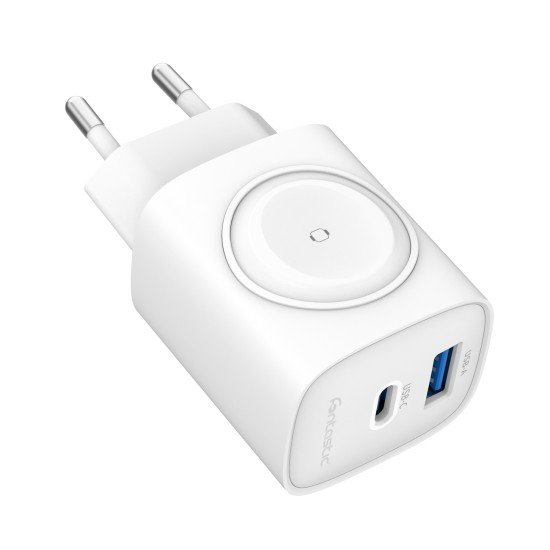 Fontastic 2in1 - Travel & iWatch wireless Charger GaN 22W, USB Typ-C + USB-A, PD, FC, &ldquo;WiGan&ldquo;, white