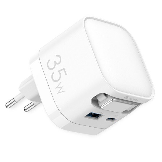 Fontastic 35W GaN Charger with retractable cable Type-C + A Ports, Cable Type-C PD FC &ldquo;Zap" white