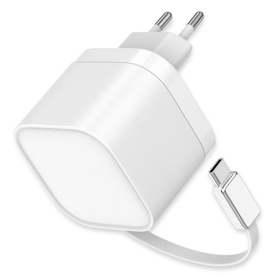 Fontastic 35W GaN Charger with retractable cable Type-C + A Ports, Cable Type-C PD FC &ldquo;Zap" white