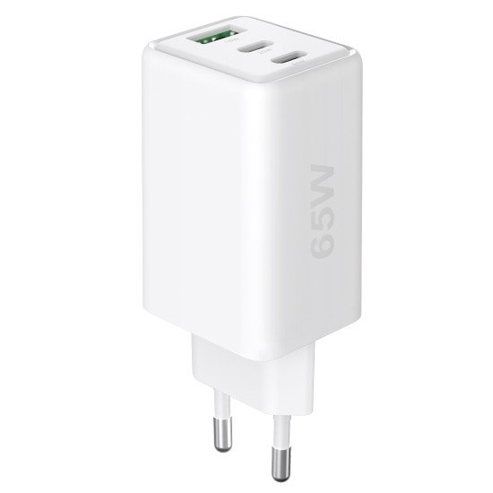 Fontastic AC Charger GAN 65W, 2 x Type-C + USB-A Power Delivery, Fast Charge, "Zono", white