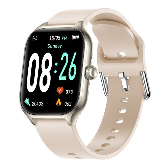 Smartwatch Timor 2.01" Display, BT Call champagne Music Control, Split Screen, Interchangeable Strap