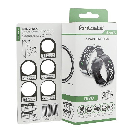 Fontastic Smart Ring with display Fyri DIVO size 9 Fitness & health tracker long battery life silver