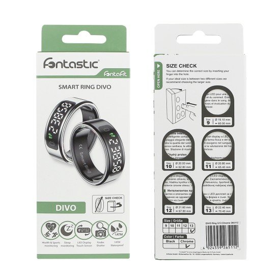 Fontastic Smart Ring w/ display Fyri DIVO size 10 Fitness & health tracker long battery life silver